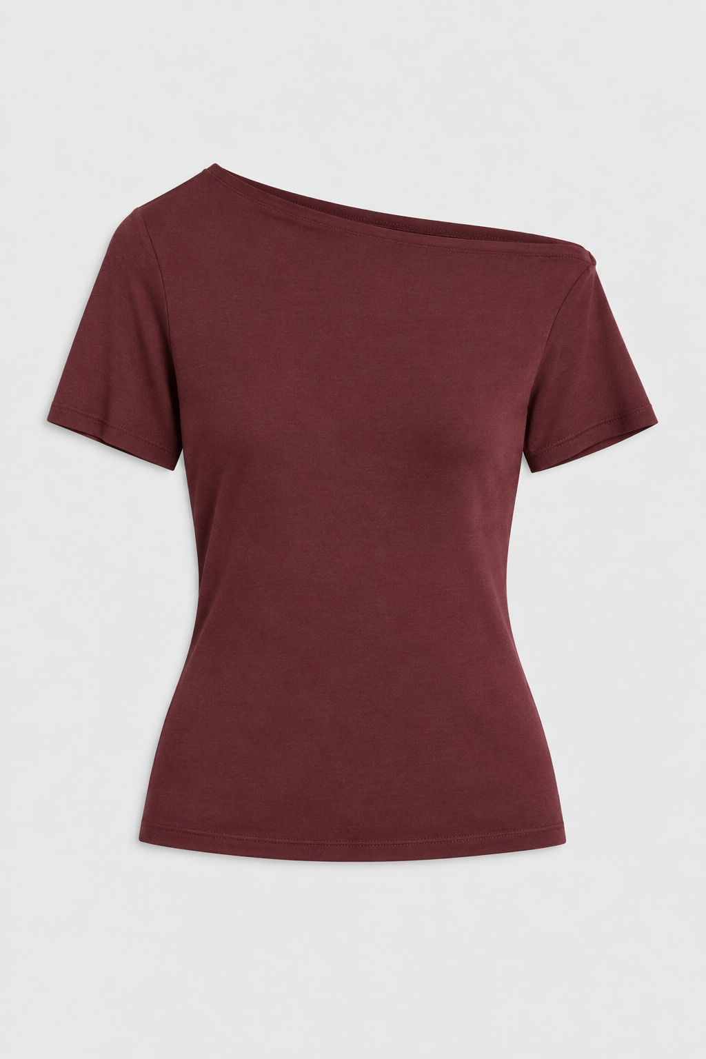 Alina burgundy asymmetric top, front detail