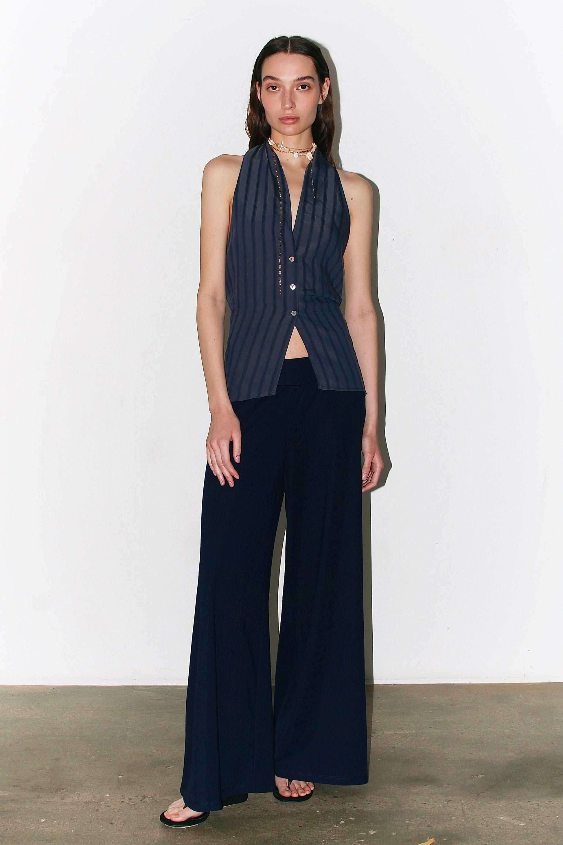 Full outfit – Belen Top paired with Daniela Pants, sophisticated monochrome ensemble in navy.